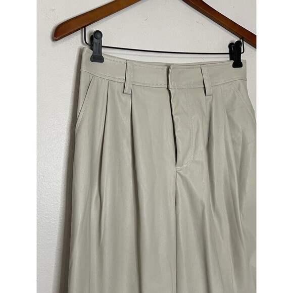 Asos Design Women's 4 High Rise Faux Leather Beige Wide Leg Pants Pleated - Picture 3 of 8